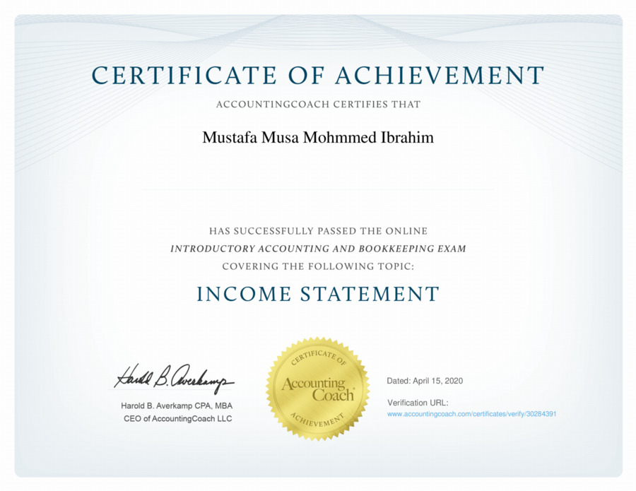 Income Statement Certificate of Achievement AccountingCoach