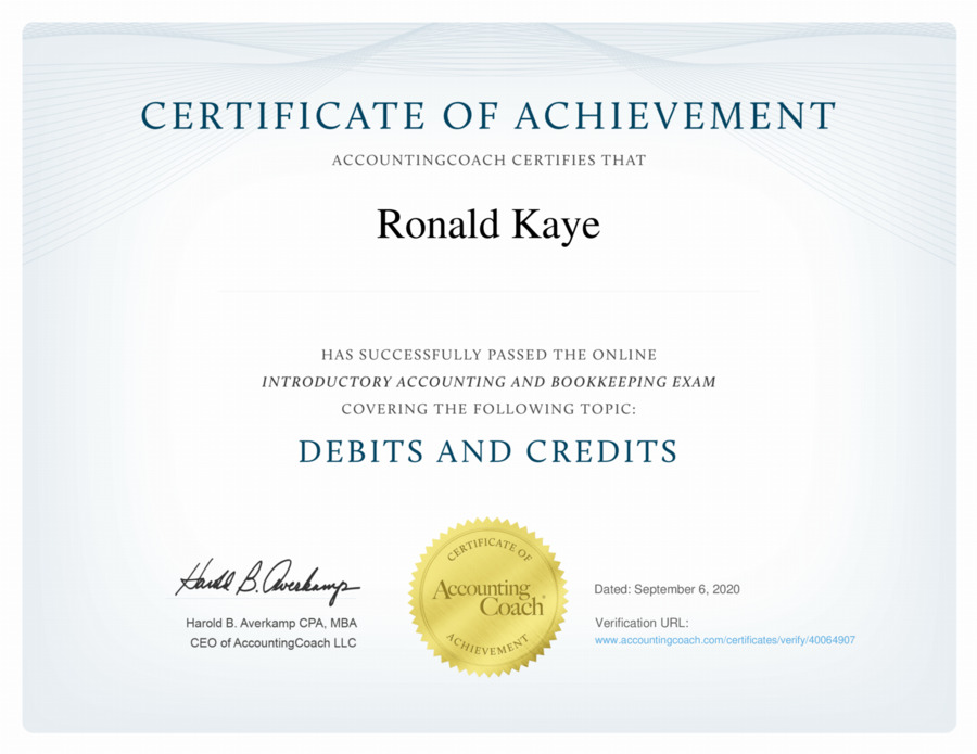 Debits and Credits Certificate of Achievement | AccountingCoach